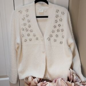 Nwt XL Cyrus Cream Embellished Women's Cardigan